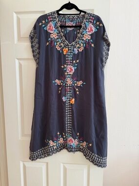 Johnny Was. Tag removed. Embroidered Navy Floral Dress